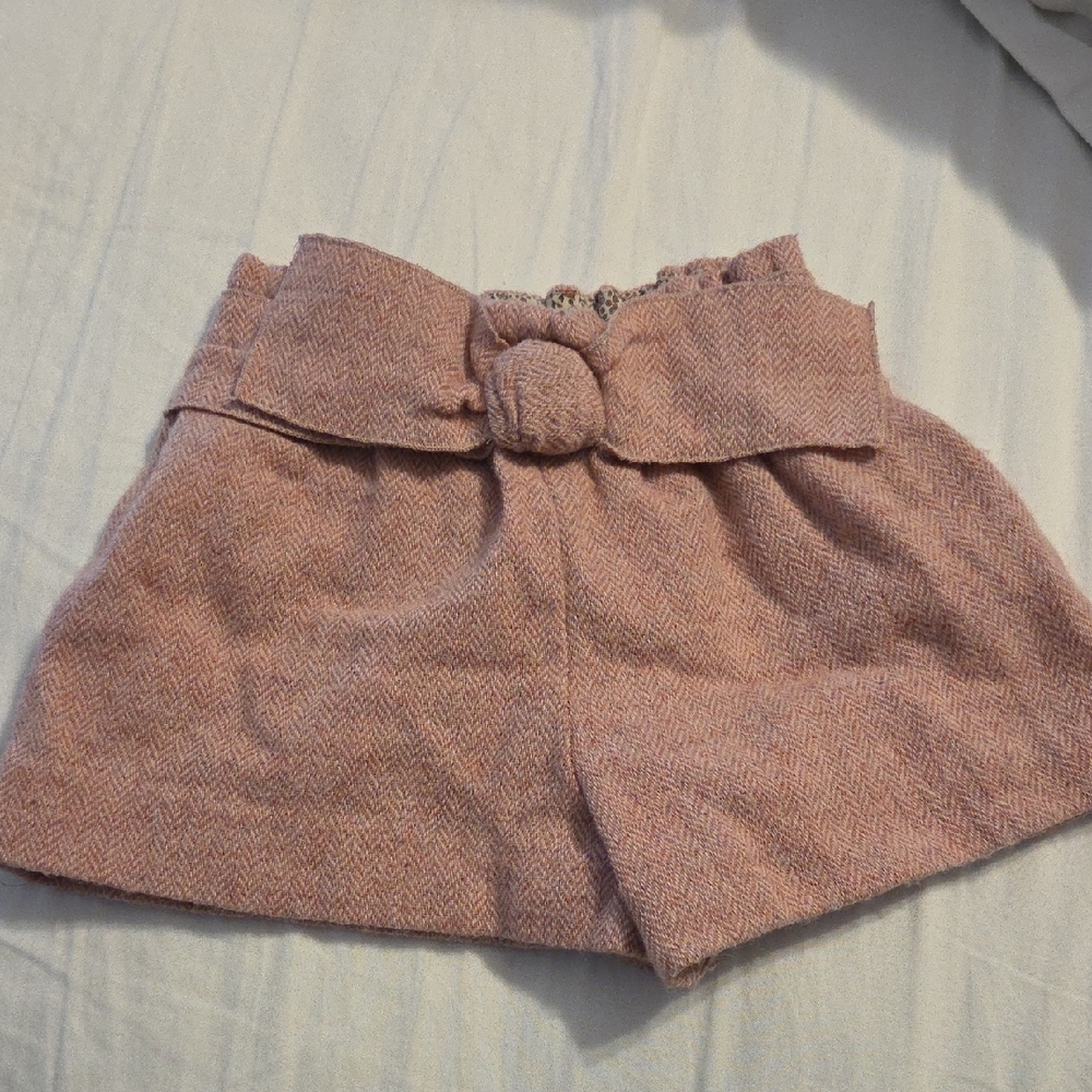 Zara Floral Trim Pink Wool Blend Shorts